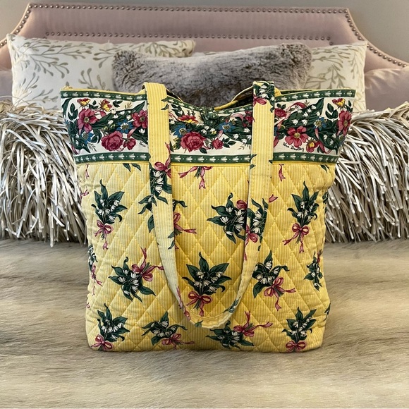 Vintage VERA BRADLEY Hope 2002 Medium Button Tote Yellow Pink Green Floral Y2K - Picture 1 of 12
